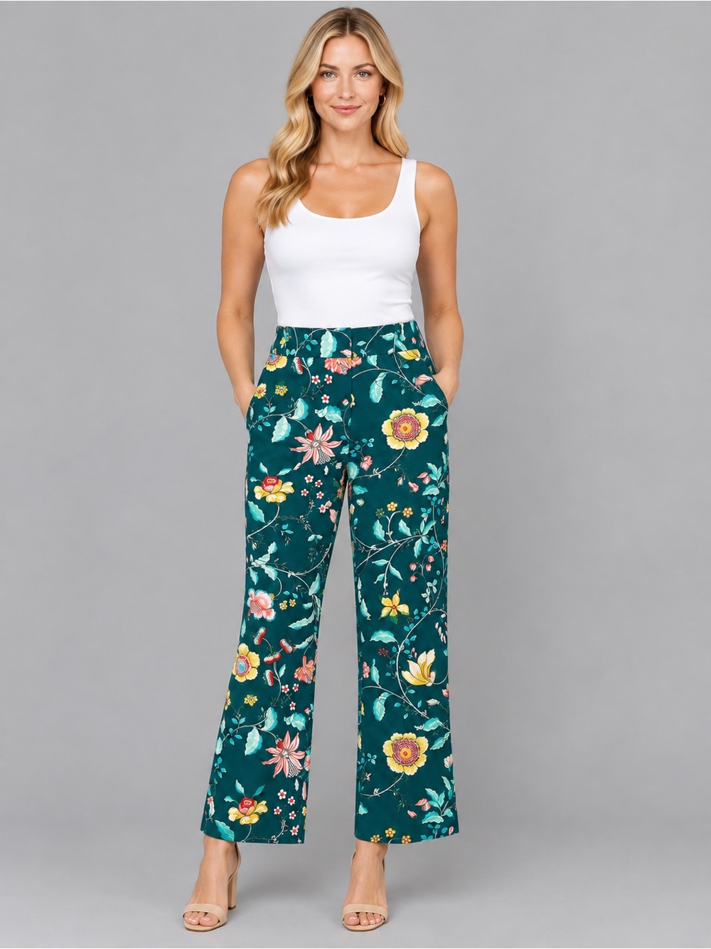 Ann Taylor LOFT Green Floral Wide-Leg Pants